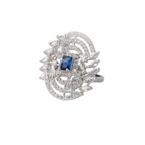LA FILLE D'OR Vintage Style Sapphire and American Diamond Rings (SILVER BLUE STONE, ADJUSTABLE)