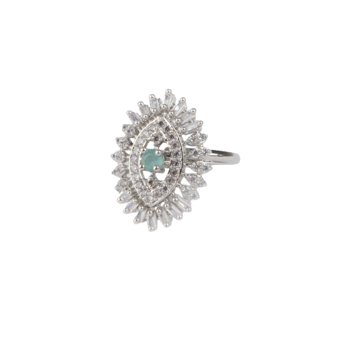 LA FILLE D'OR Vintage Style Marquise Cut Aquamarine and american Diamond Cocktail Ring