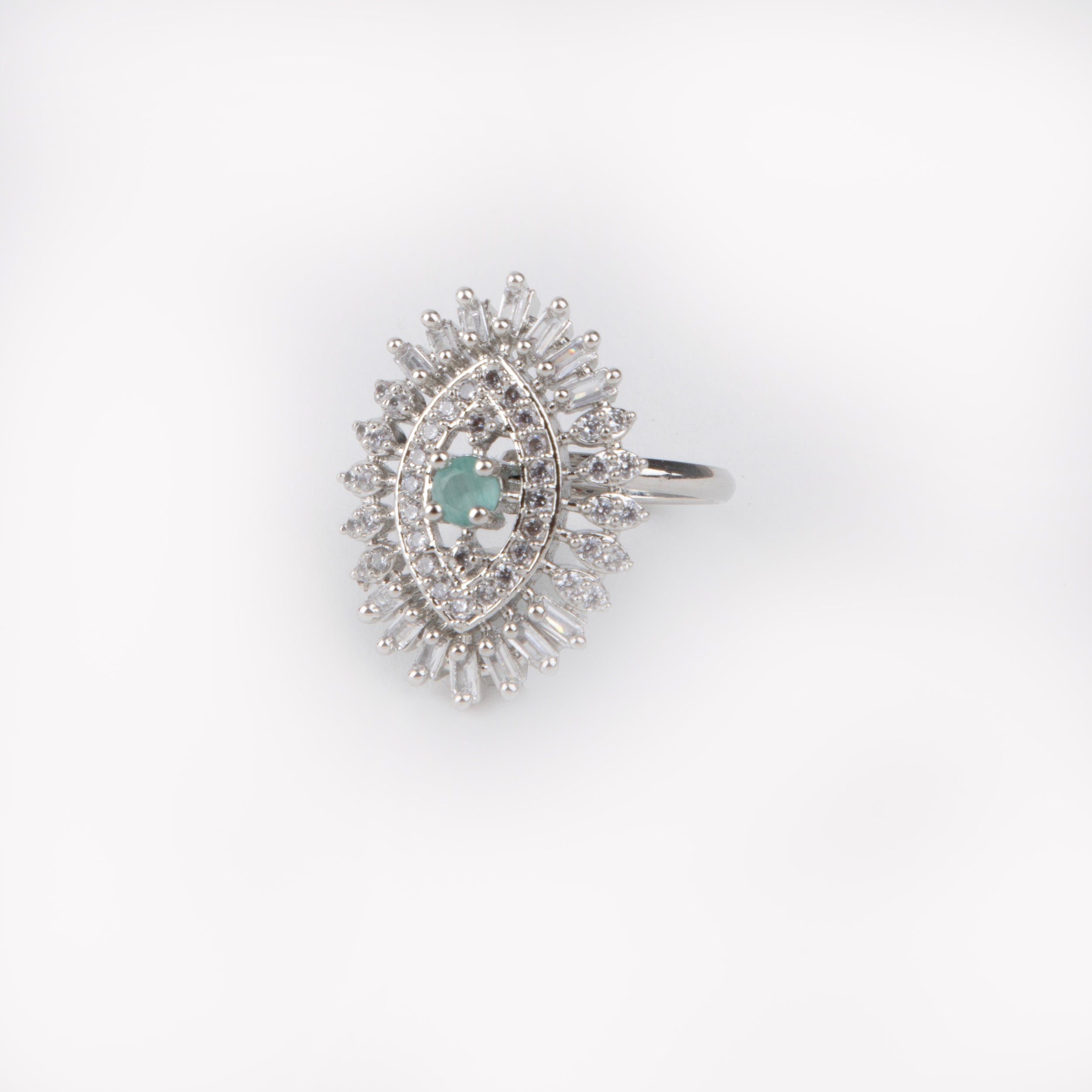 LA FILLE D'OR Vintage Style Marquise Cut Aquamarine and american Diamond Cocktail Ring