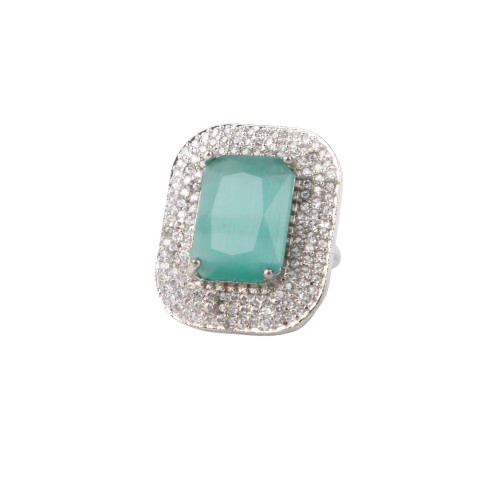 Emerald Cut Gemstone Ring,American Diamond (aquamarine, ADJUSTABLE)