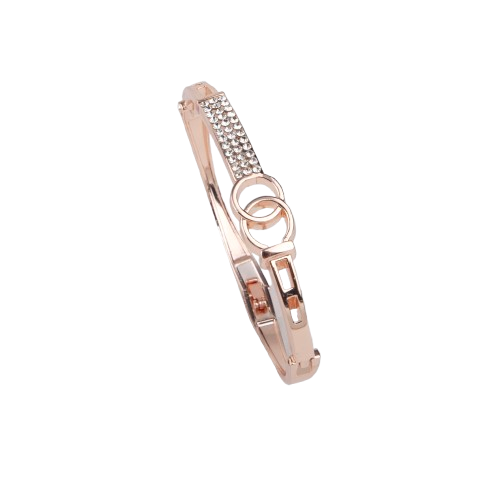 LA FILLE D'OR Rose Gold Colour Bracelet with Crystals and Interlocking Circles. (ROSE GOLD, One Size)