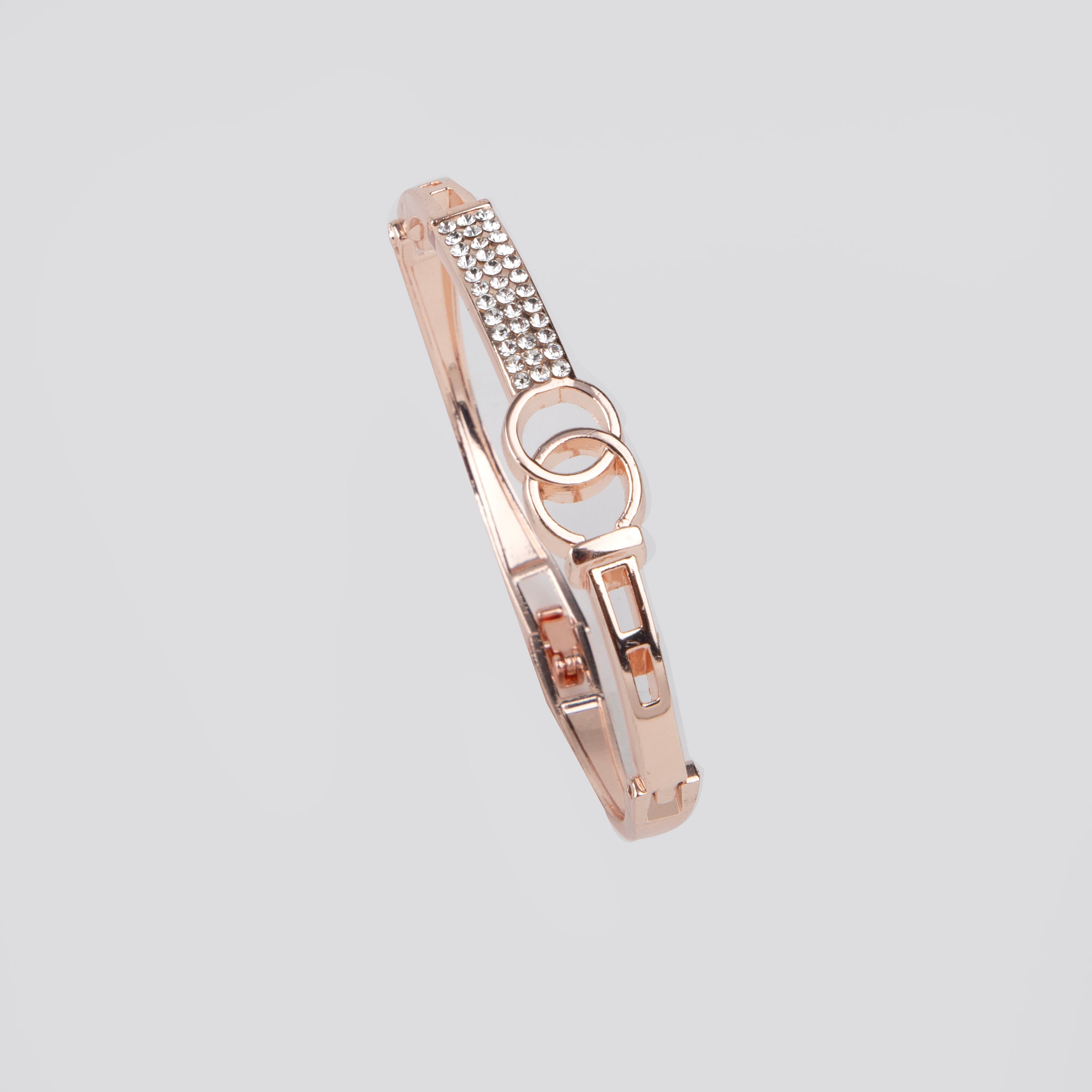 LA FILLE D'OR Rose Gold Colour Bracelet with Crystals and Interlocking Circles. (ROSE GOLD, One Size)