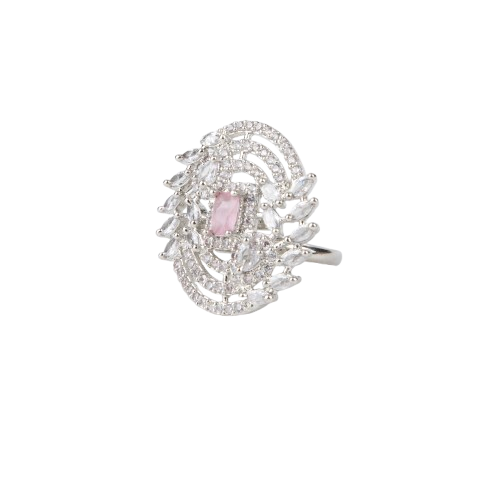 LA FILLE D'OR Vintage Style Sapphire and American Diamond Rings (SILVER PINK STONE, ADJUSTABLE)