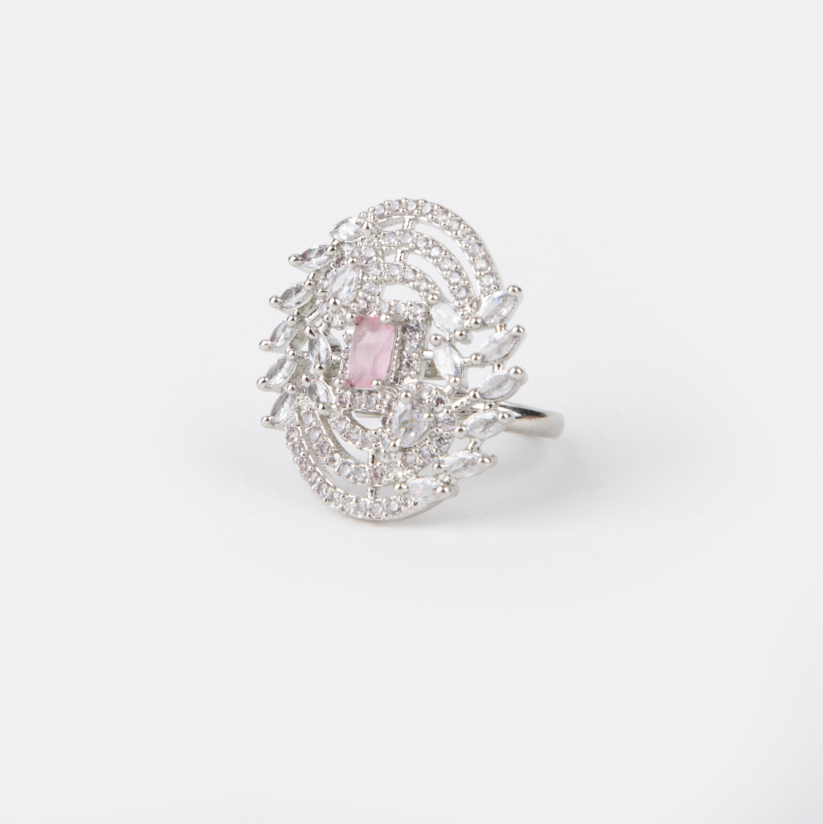 LA FILLE D'OR Vintage Style Sapphire and American Diamond Rings (SILVER PINK STONE, ADJUSTABLE)