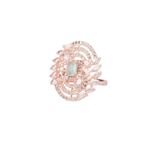 LA FILLE D'OR Vintage Style Sapphire and American Diamond Rings (ROSE GOLD AQUAMARINE, ADJUSTABLE)