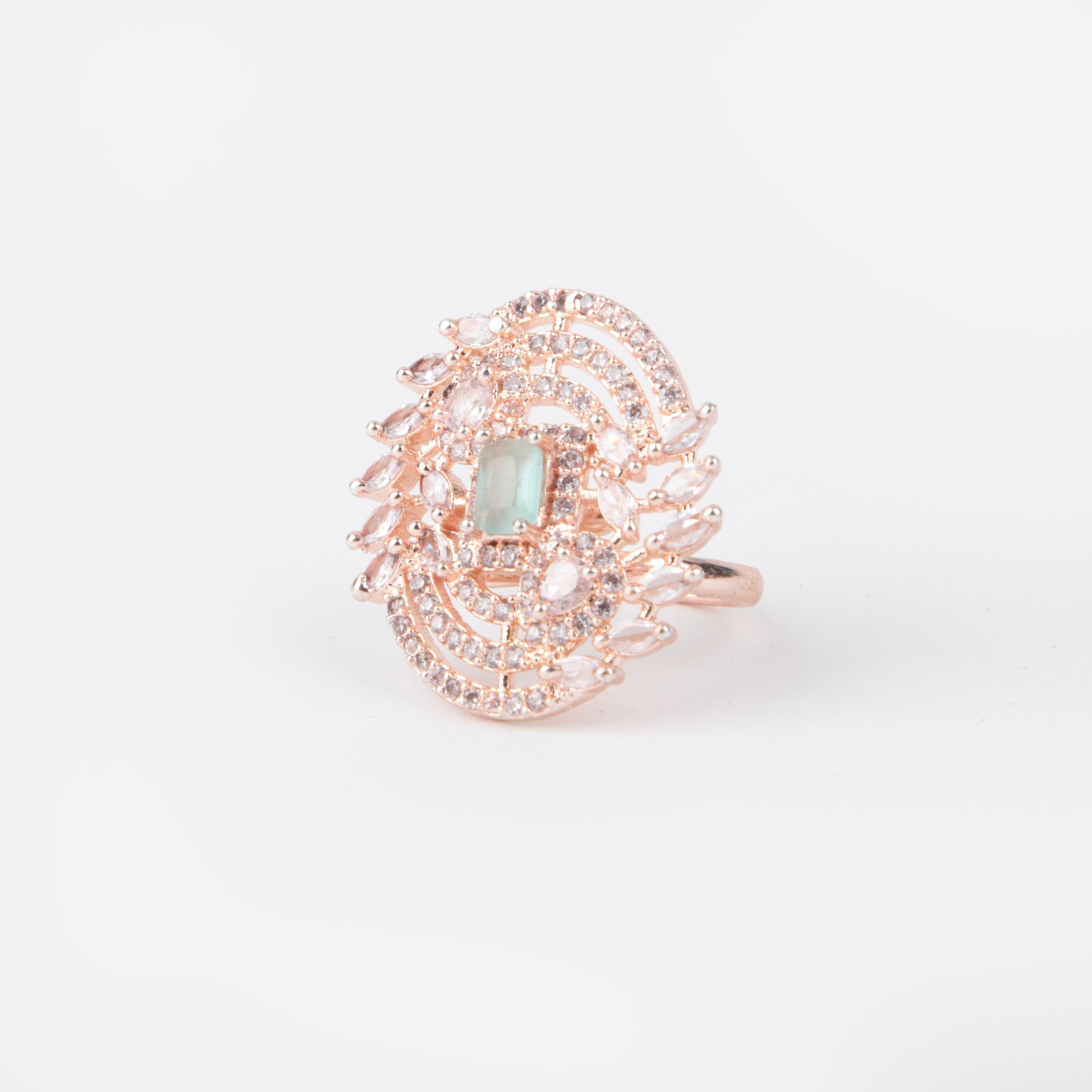 LA FILLE D'OR Vintage Style Sapphire and American Diamond Rings (ROSE GOLD AQUAMARINE, ADJUSTABLE)