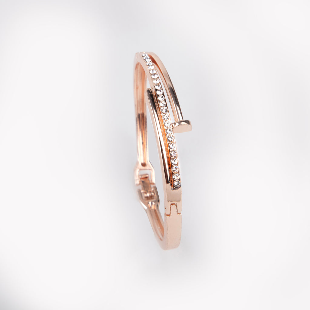 LA FILLE D'OR Crystal Rhinestone Bangle Bracelet,Golden Toned, Hinged Clasp Design (GOLD, One Size)