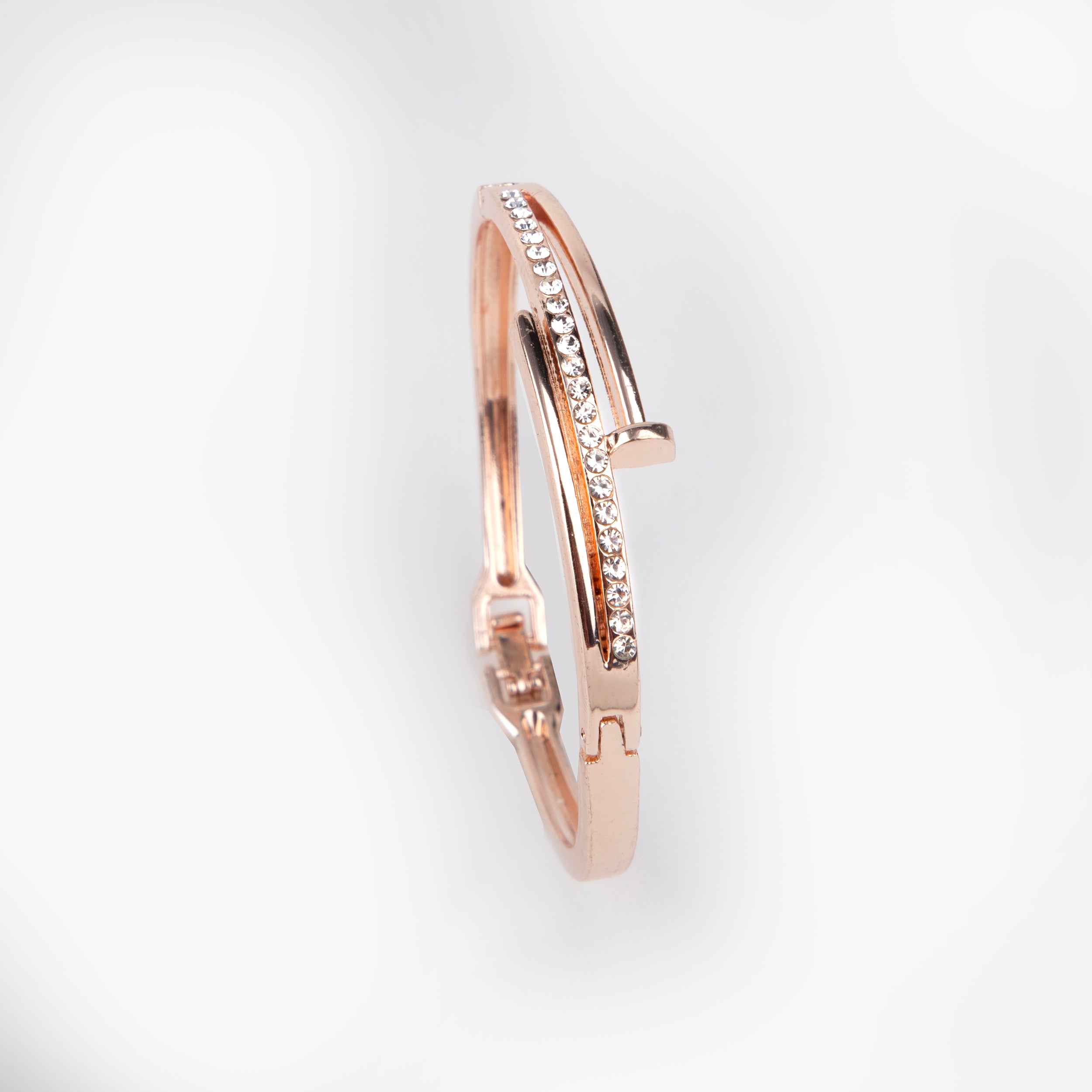 LA FILLE D'OR Crystal Rhinestone Bangle Bracelet,Golden Toned, Hinged Clasp Design (GOLD, One Size)