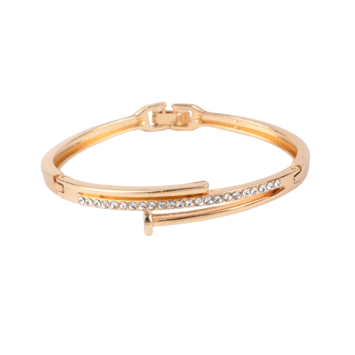 LA FILLE D'OR Crystal Rhinestone Bangle Bracelet, Rose Gold Toned, Hinged Clasp Design (ROSE GOLD, One Size)