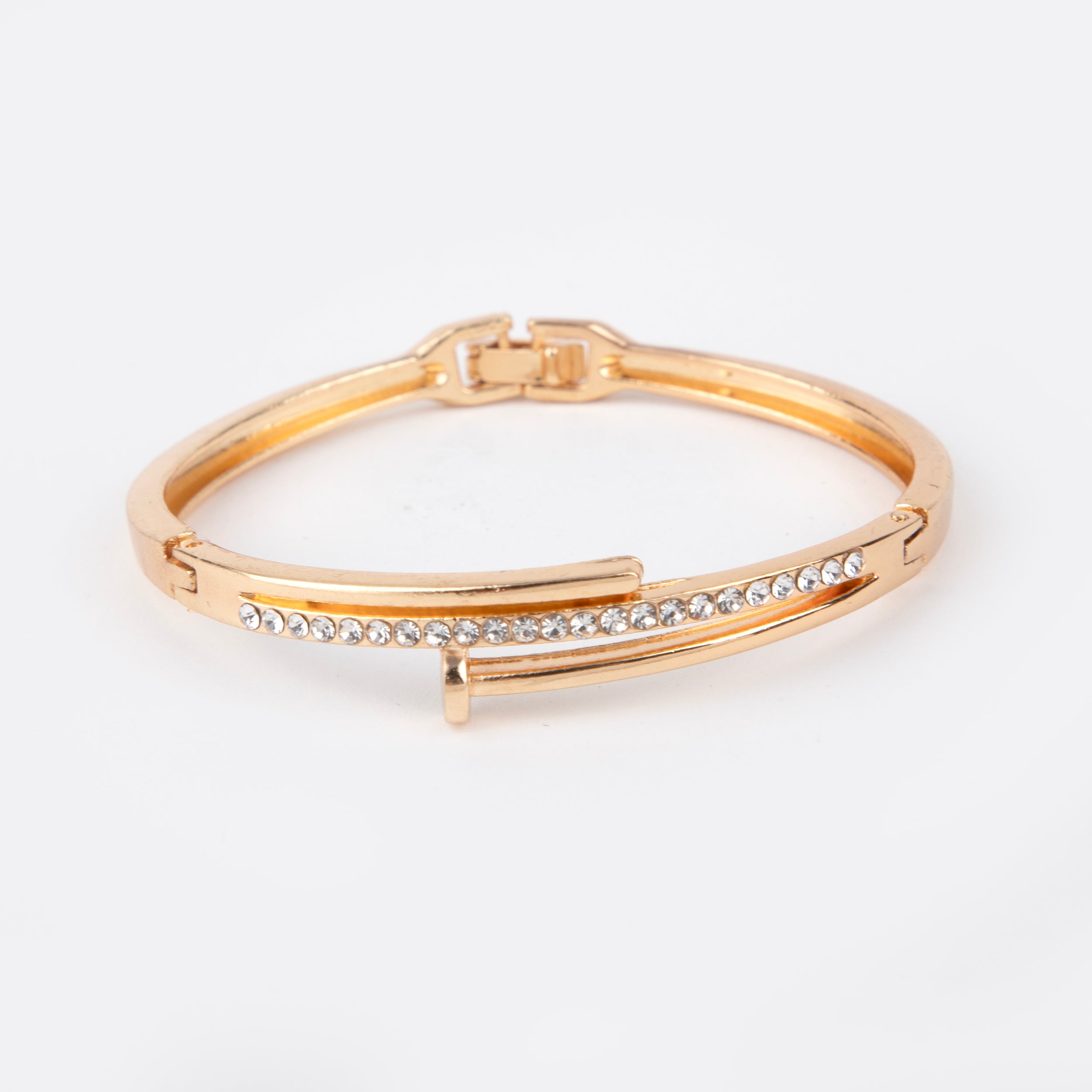 LA FILLE D'OR Crystal Rhinestone Bangle Bracelet, Rose Gold Toned, Hinged Clasp Design (ROSE GOLD, One Size)