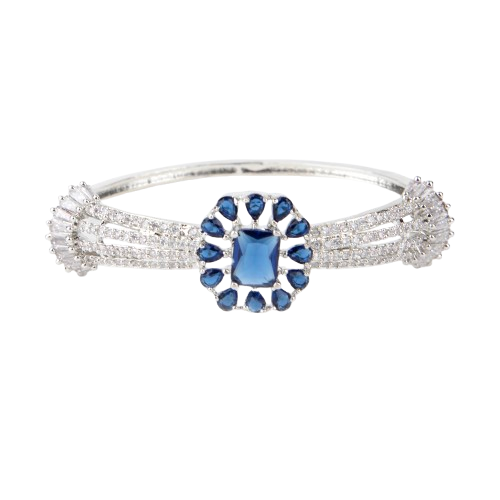 LA FILLE D'OR Silver colour brass Bracelet with Blue Stone, American Diamond Accents.