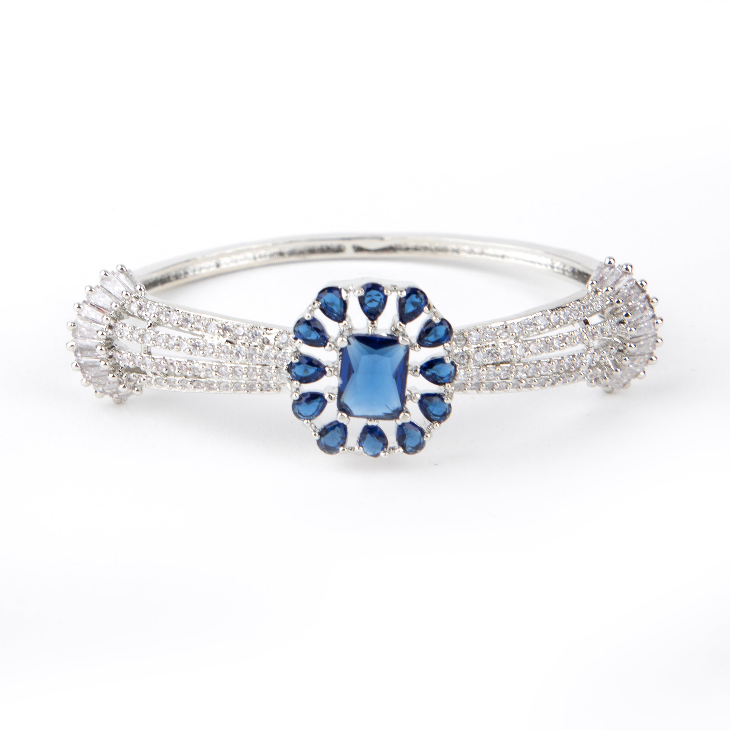 LA FILLE D'OR Silver colour brass Bracelet with Blue Stone, American Diamond Accents.
