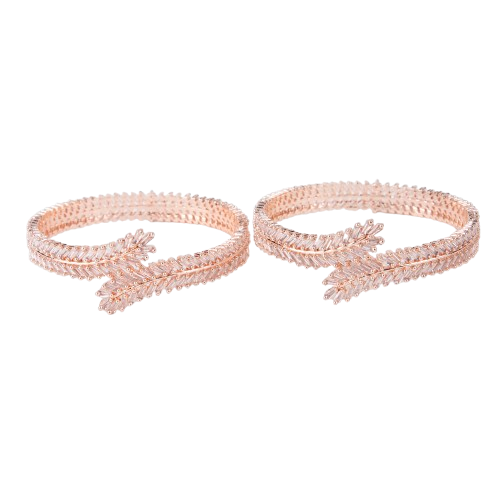 Elegant Rose Gold Toned Leaf WrapBangles Set 0f 2