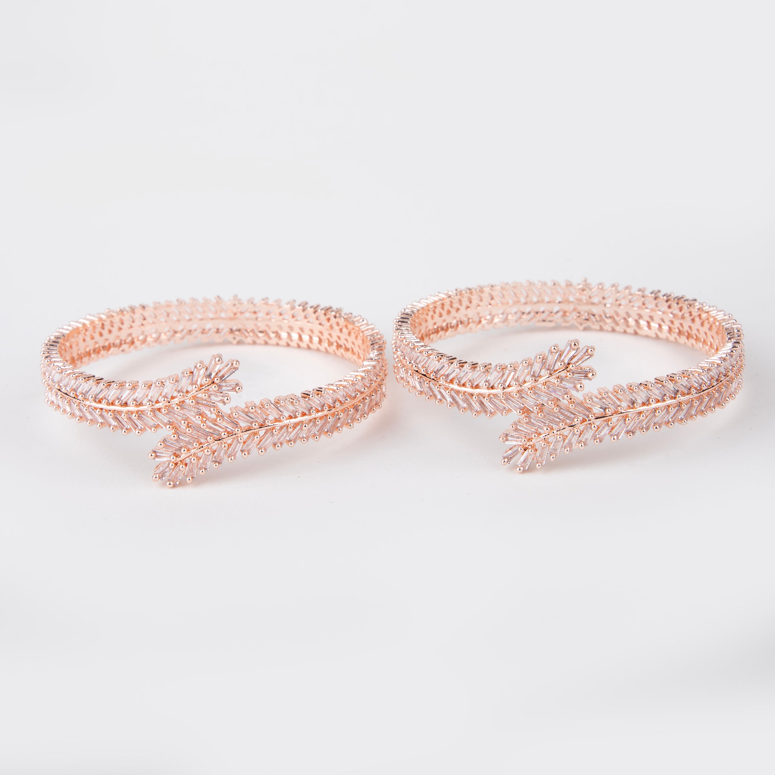 Elegant Rose Gold Toned Leaf WrapBangles Set 0f 2