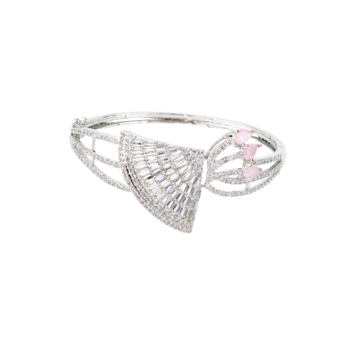 LA FILLE D'OR American Diamond and Pink stone Studded Bangle style bracelet.