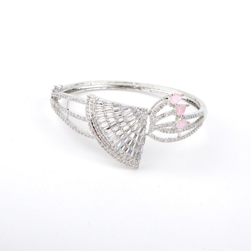 LA FILLE D'OR American Diamond and Pink stone Studded Bangle style bracelet.