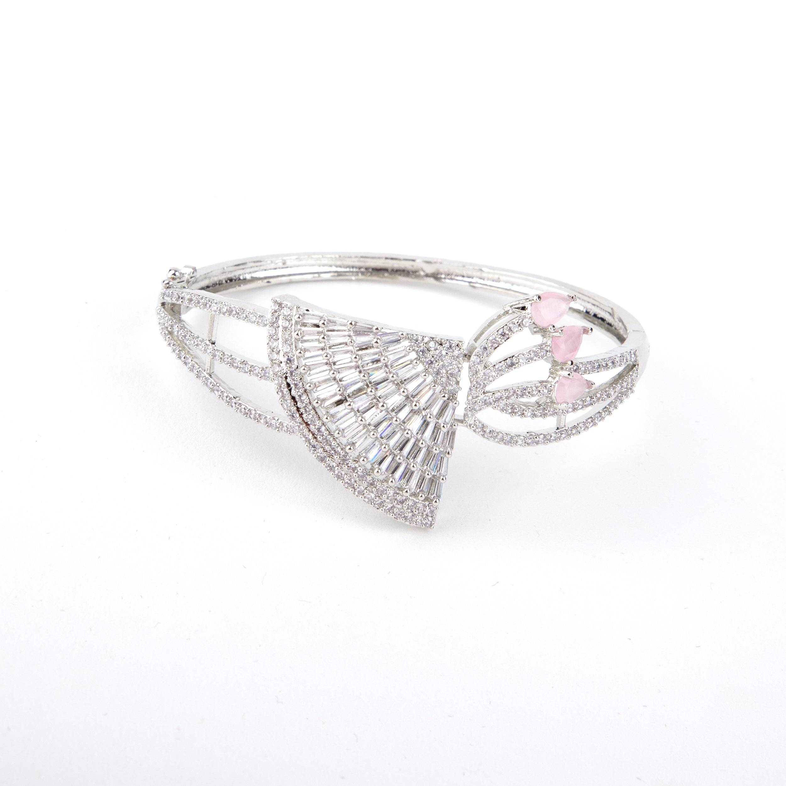 LA FILLE D'OR American Diamond and Pink stone Studded Bangle style bracelet.
