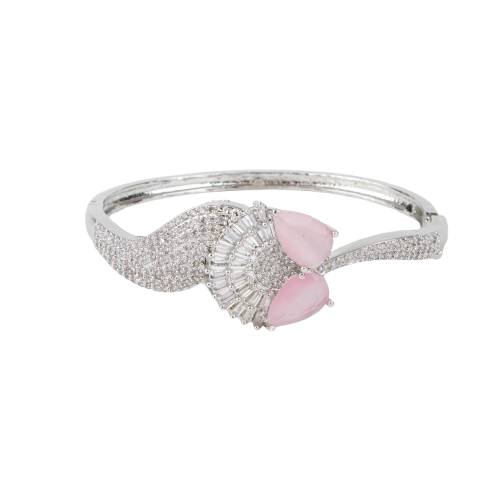 LA FILLE D'OR Bangle style Bracelet with Pink stones and American Diamonds.