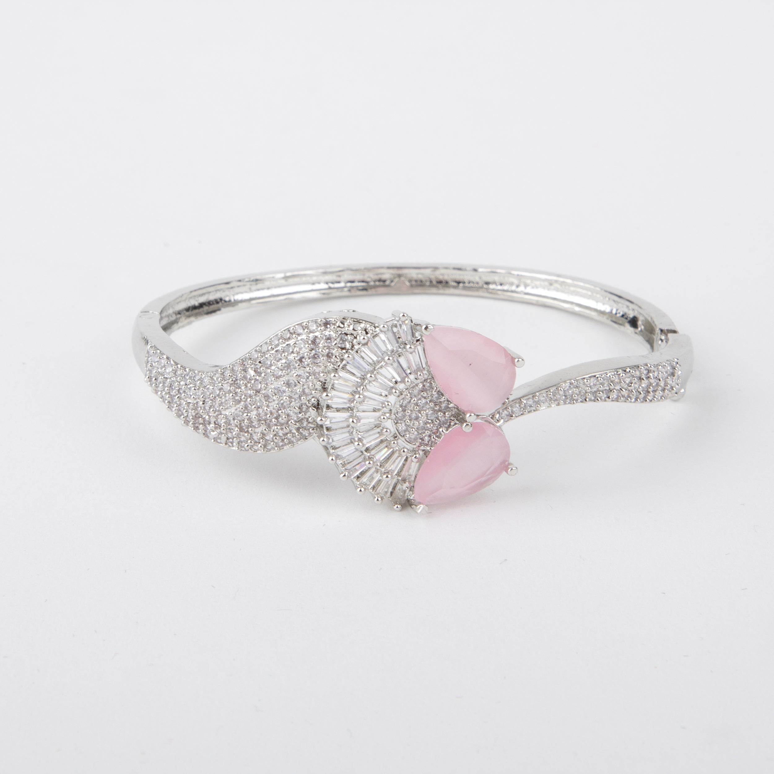 LA FILLE D'OR Bangle style Bracelet with Pink stones and American Diamonds.