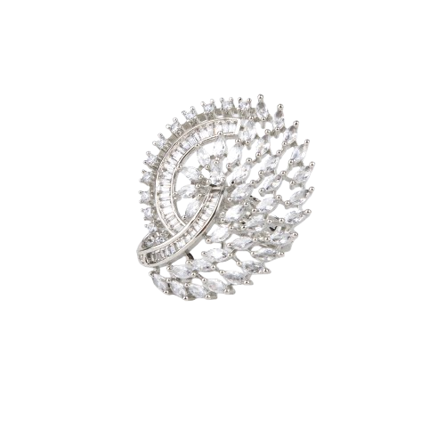 Elegant American Diamond ring, Floral Design with Marquise and Round Crystals