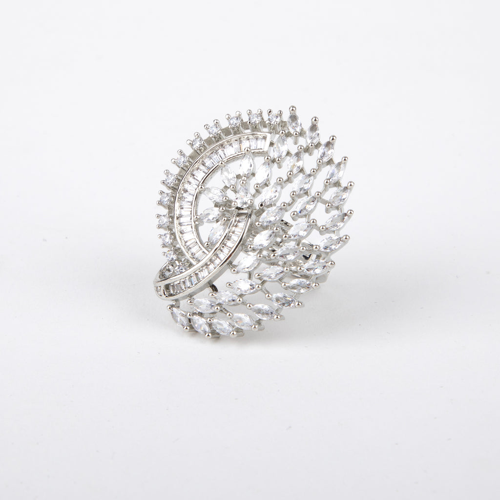 Elegant American Diamond ring, Floral Design with Marquise and Round Crystals