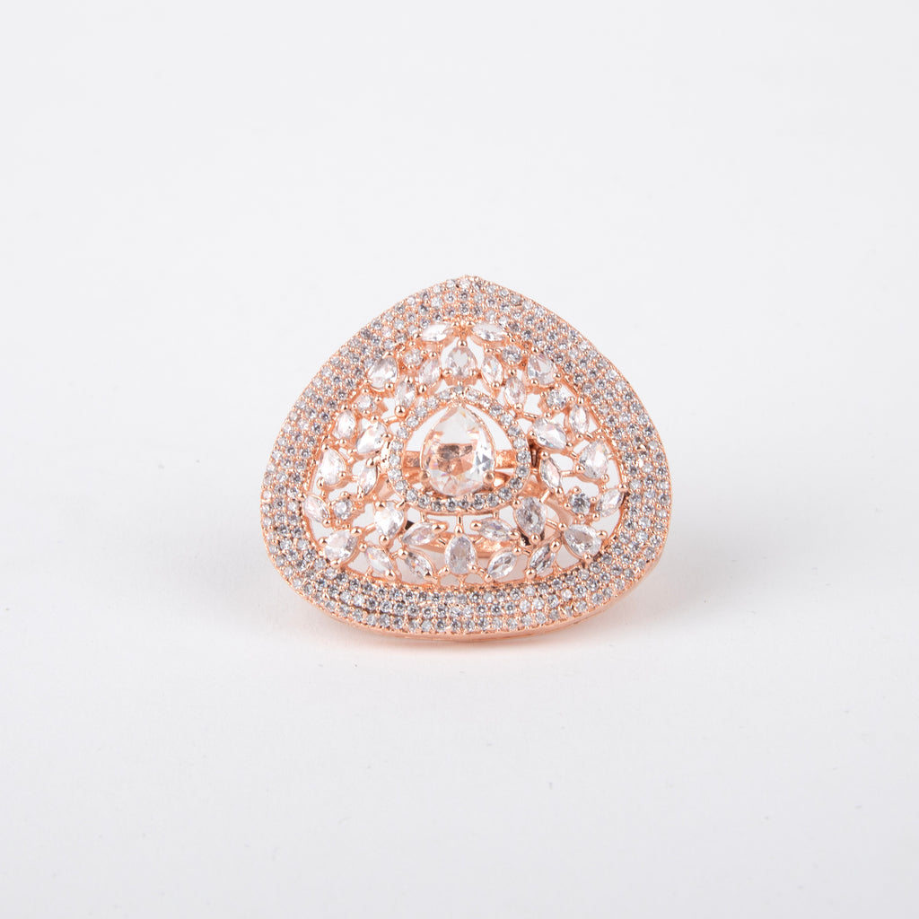 LA FILLE D'OR Rose Gold Plated American Diamond Ring.