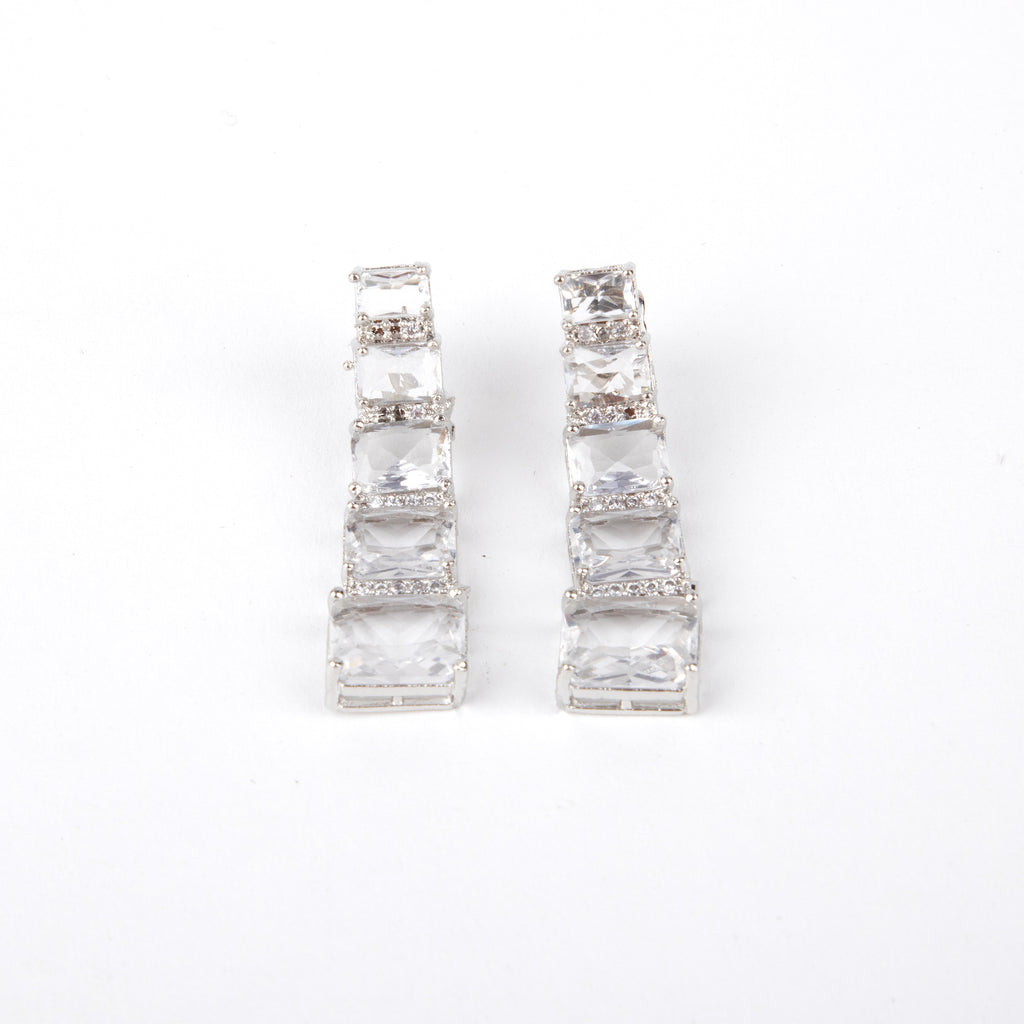 Diamond look Gemstone Earrings with American Diamonds, 6 Rectangular Stones Each