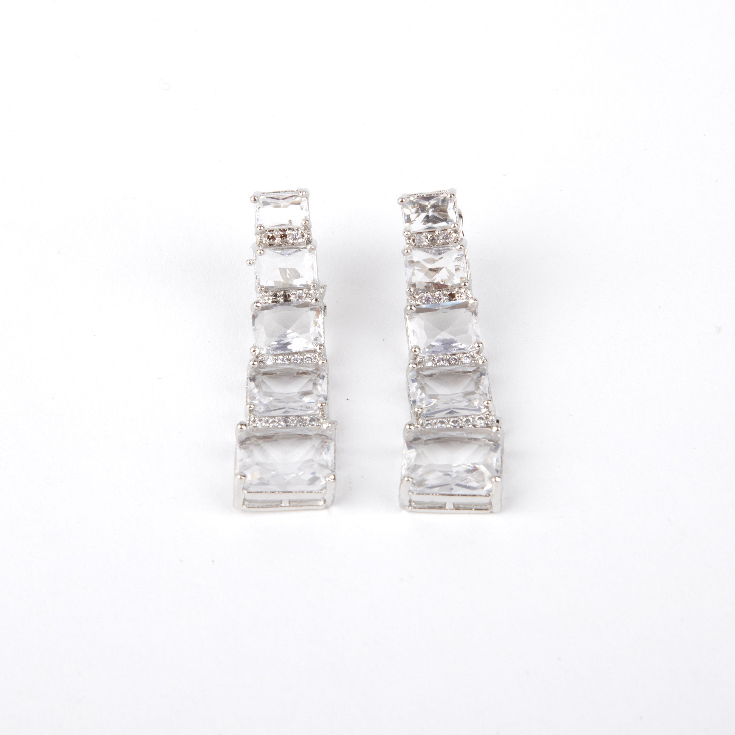 Diamond look Gemstone Earrings with American Diamonds, 6 Rectangular Stones Each
