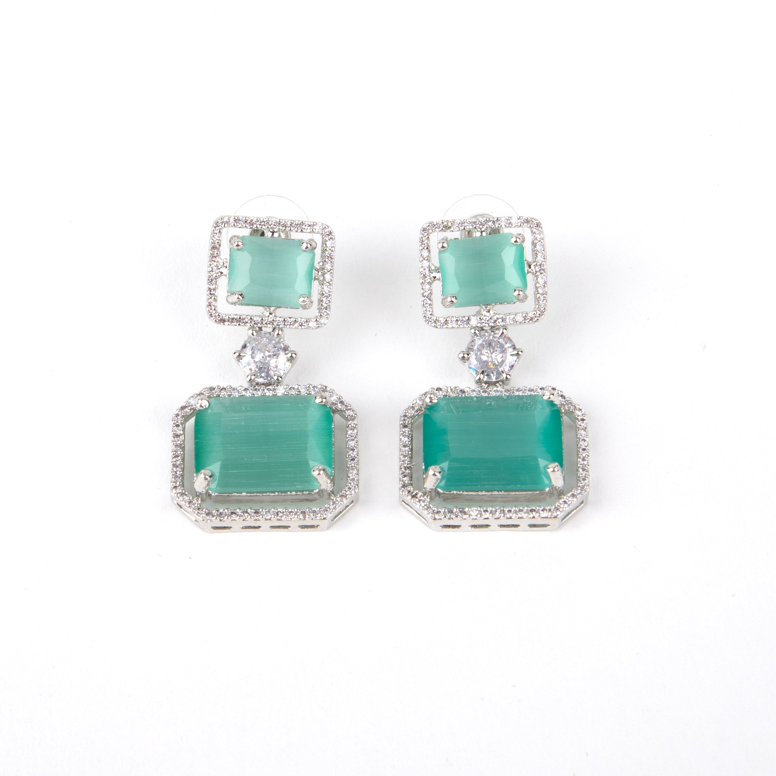 Emerald and Diamond Drop Earrings , Rectangles and Square Stones
