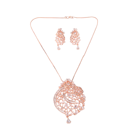 LA FILLE D'OR Rose Gold Plated Rhinestone Pendant Jewelery Set with earrings