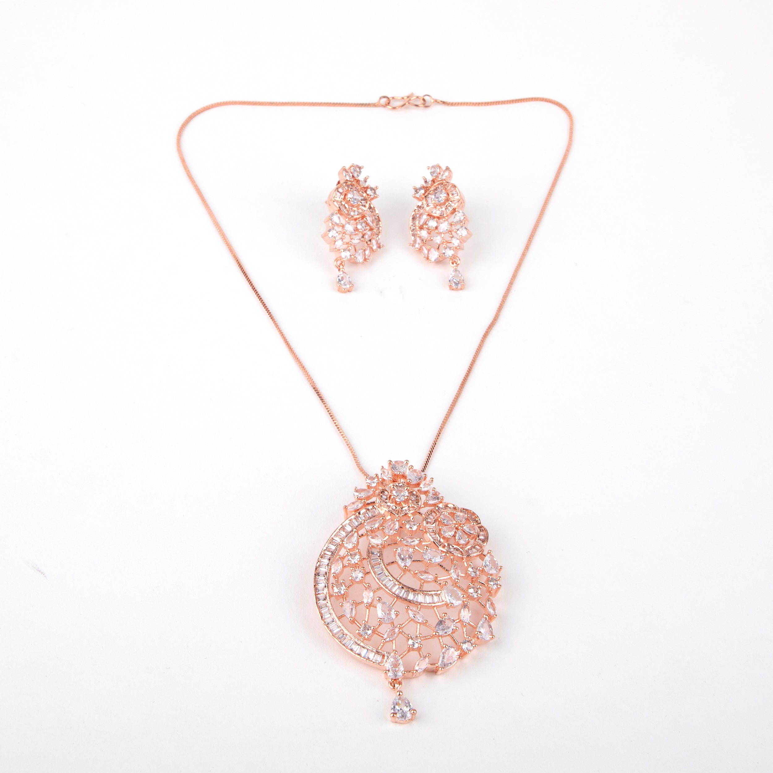 LA FILLE D'OR Rose Gold Plated Rhinestone Pendant Jewelery Set with earrings