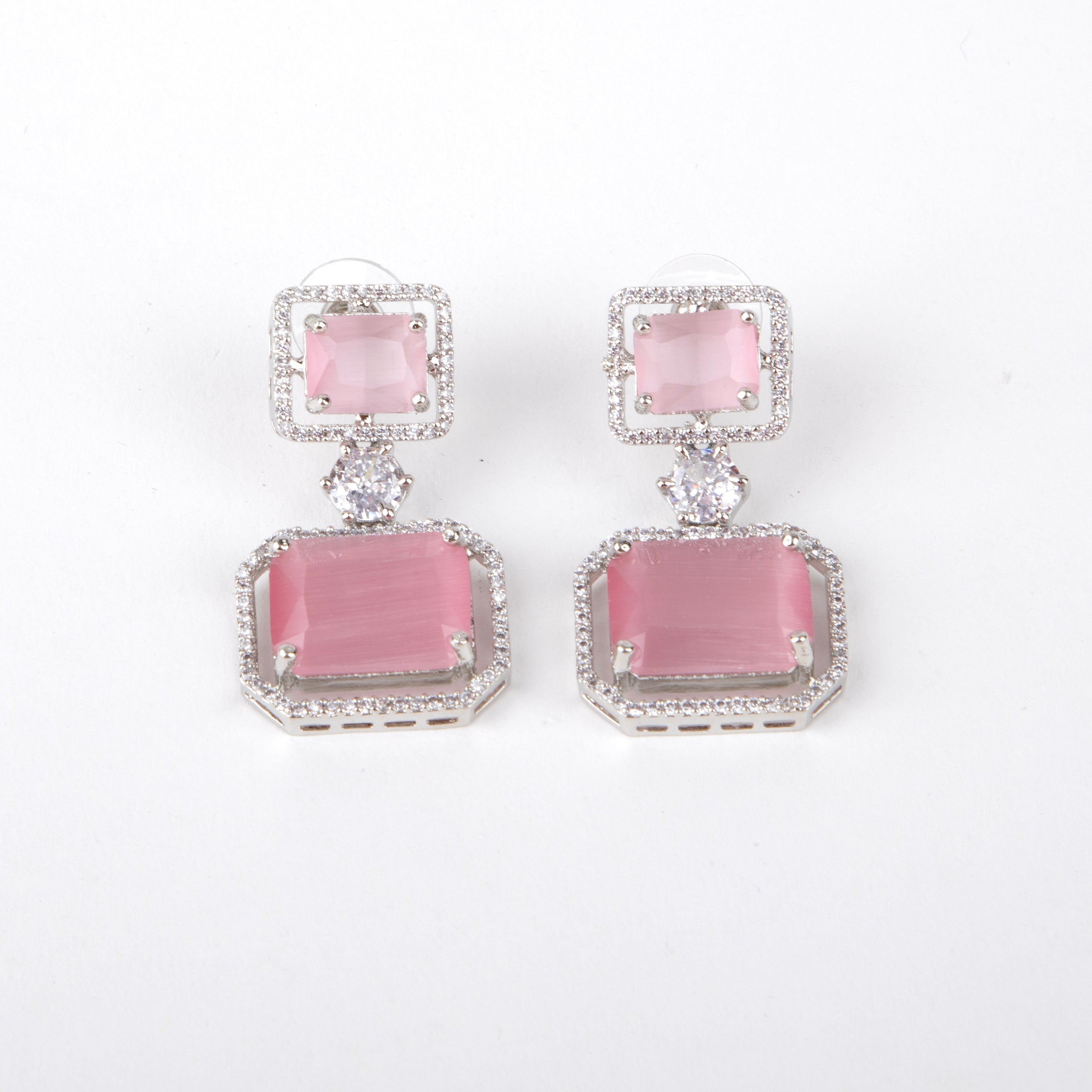 Emerald and Diamond Drop Earrings , Rectangles and Square Stones