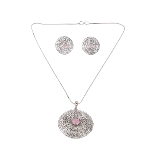 LA FILLE D'OR Jewellery Pendant Set with american diamonds with Earrings (PINK, ONE SIZE)