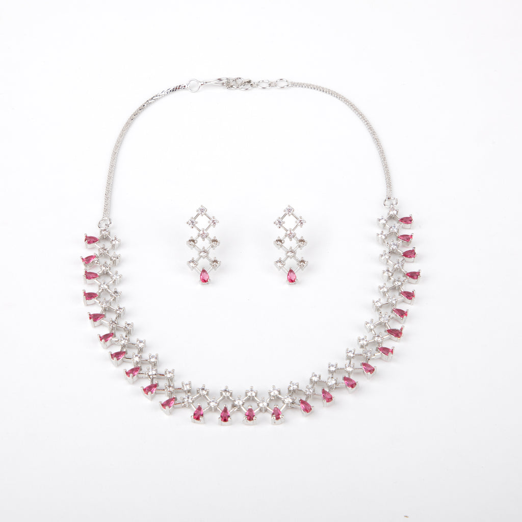 Emerald and Cubic Zirconia Necklace Set, 42 cm Necklace with Earrings (EMRALD GREEN, ONE SIZE)