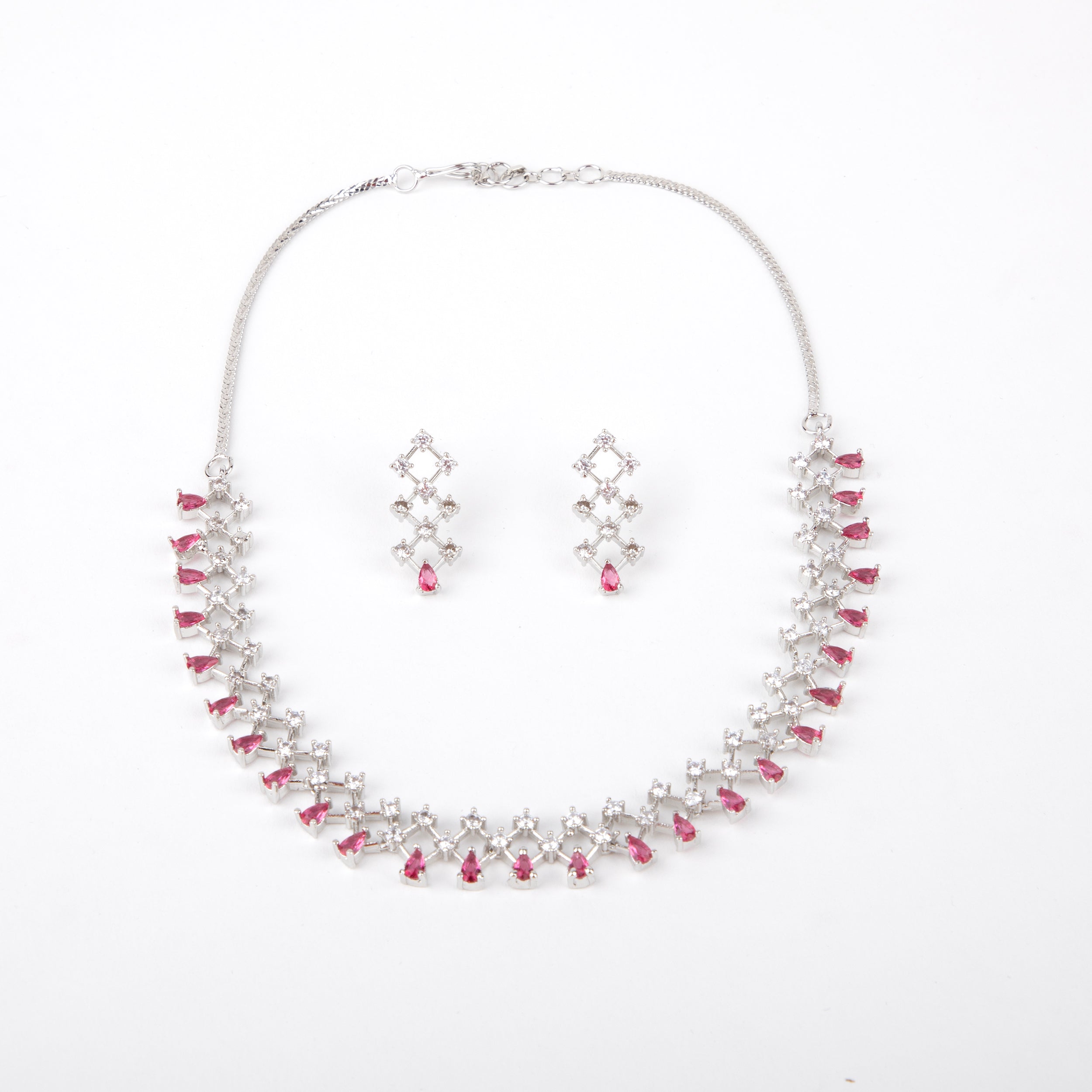 Emerald and Cubic Zirconia Necklace Set, 42 cm Necklace with Earrings (EMRALD GREEN, ONE SIZE)