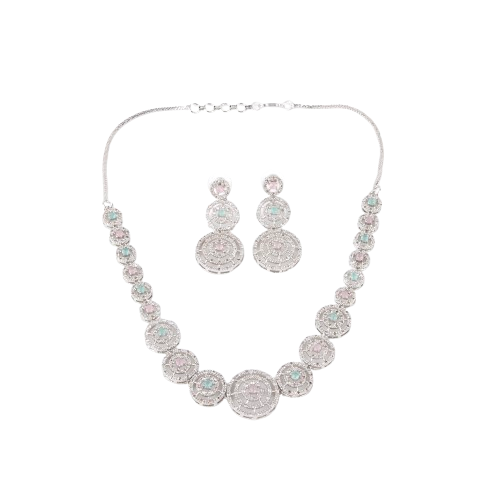 LA FILLE D'OR Cubic Zirconia Necklace Set with Earrings.