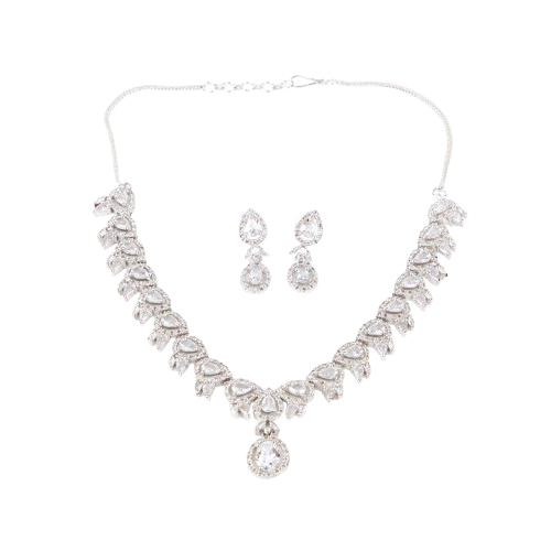 Elegant Cubic Zirconia Necklace Set with Drop Earrings.