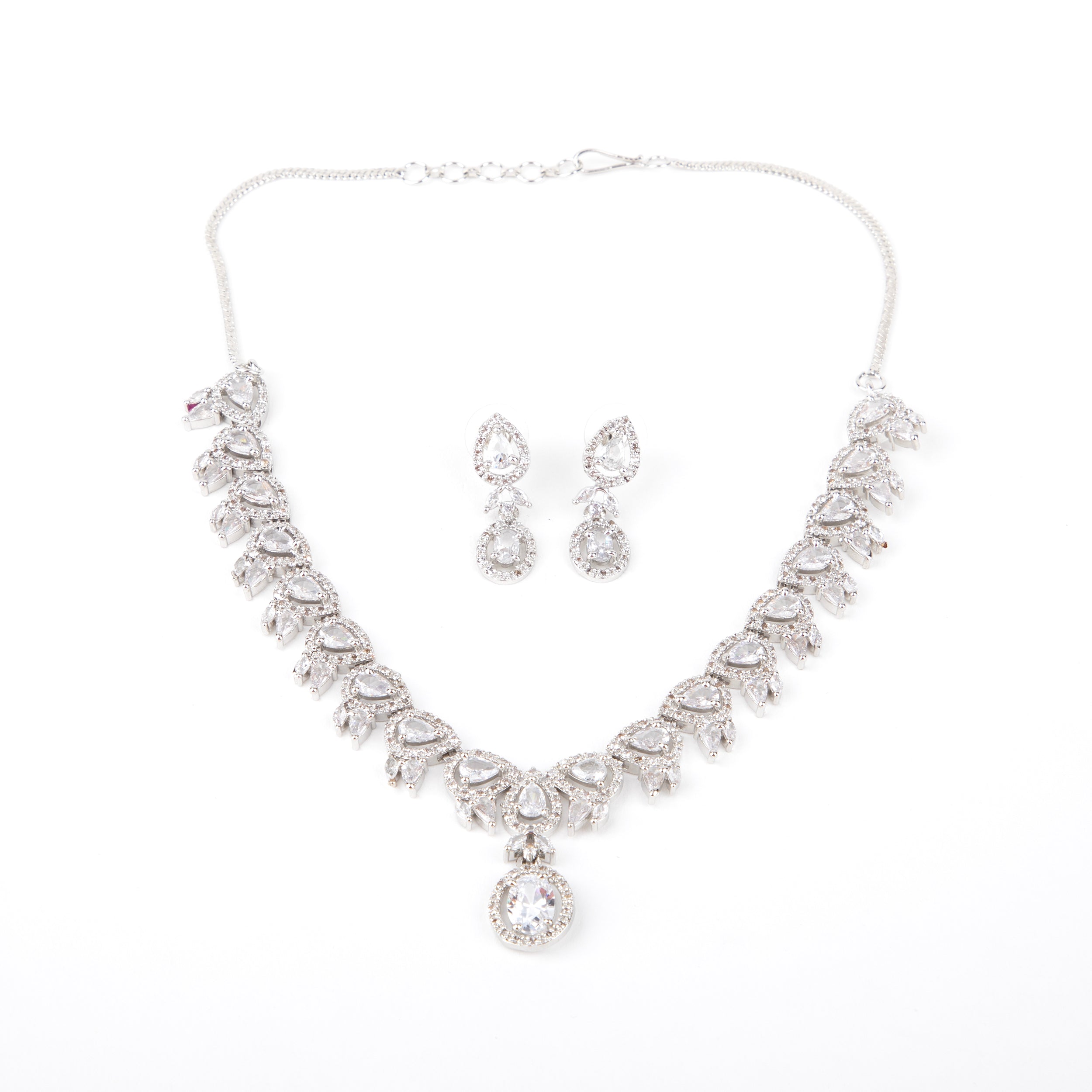 Elegant Cubic Zirconia Necklace Set with Drop Earrings.