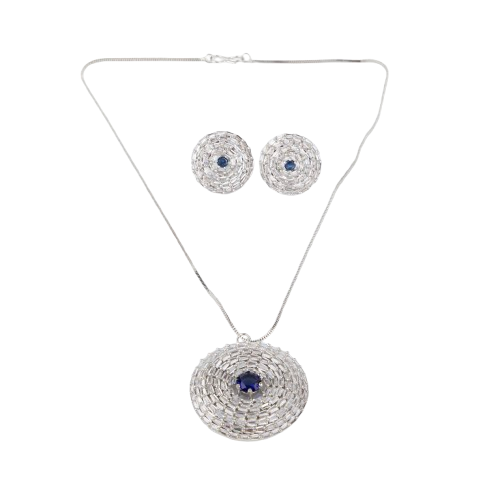 Jewellery Pendant Set with american diamonds with Earrings (BLUE, ONE SIZE)