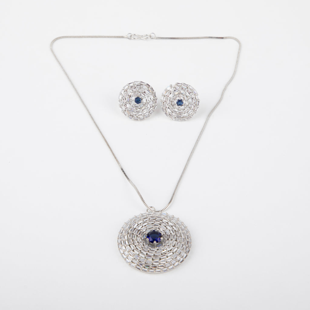 Jewellery Pendant Set with american diamonds with Earrings (BLUE, ONE SIZE)