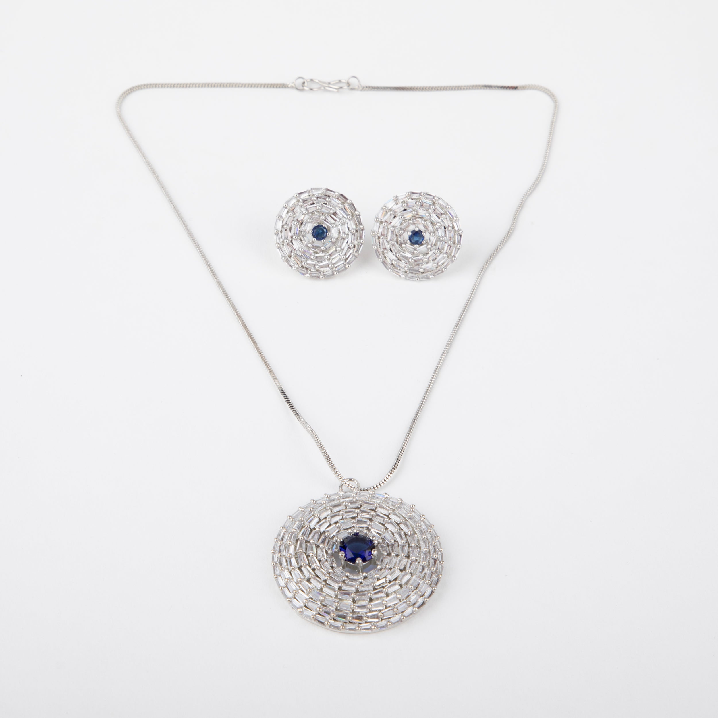 Jewellery Pendant Set with american diamonds with Earrings (BLUE, ONE SIZE)