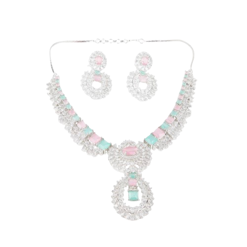 LA FILLE D'OR Cubic Zirconia Necklace and Earrings Set