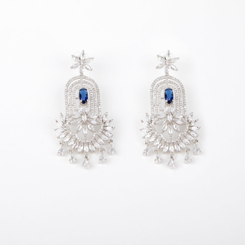 chandelier-style earrings with intricate detailing and a cascade of shimmering crystals