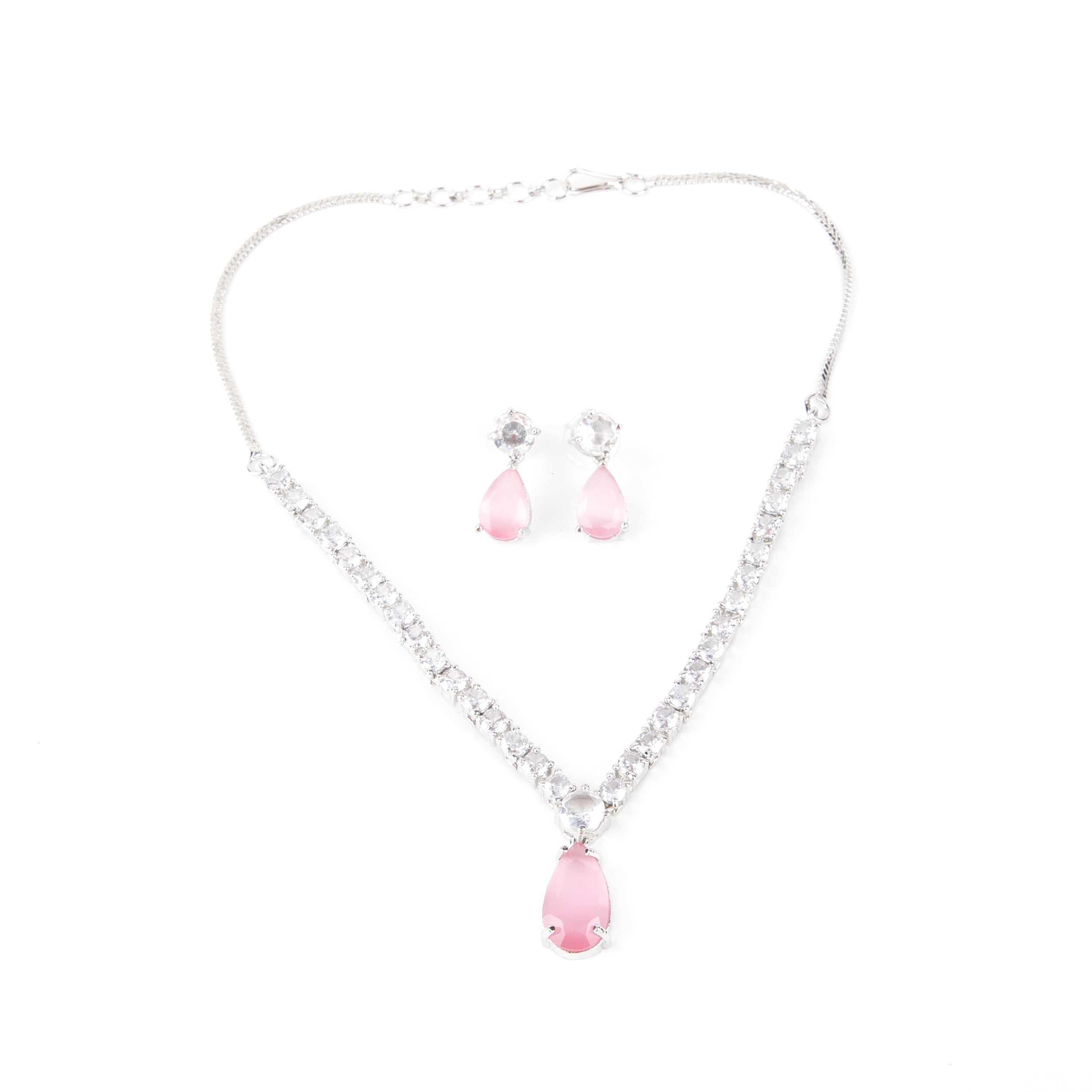 PINK Teardrop Necklace Set with Cubic Zirconia (PINK, ONE SIZE)