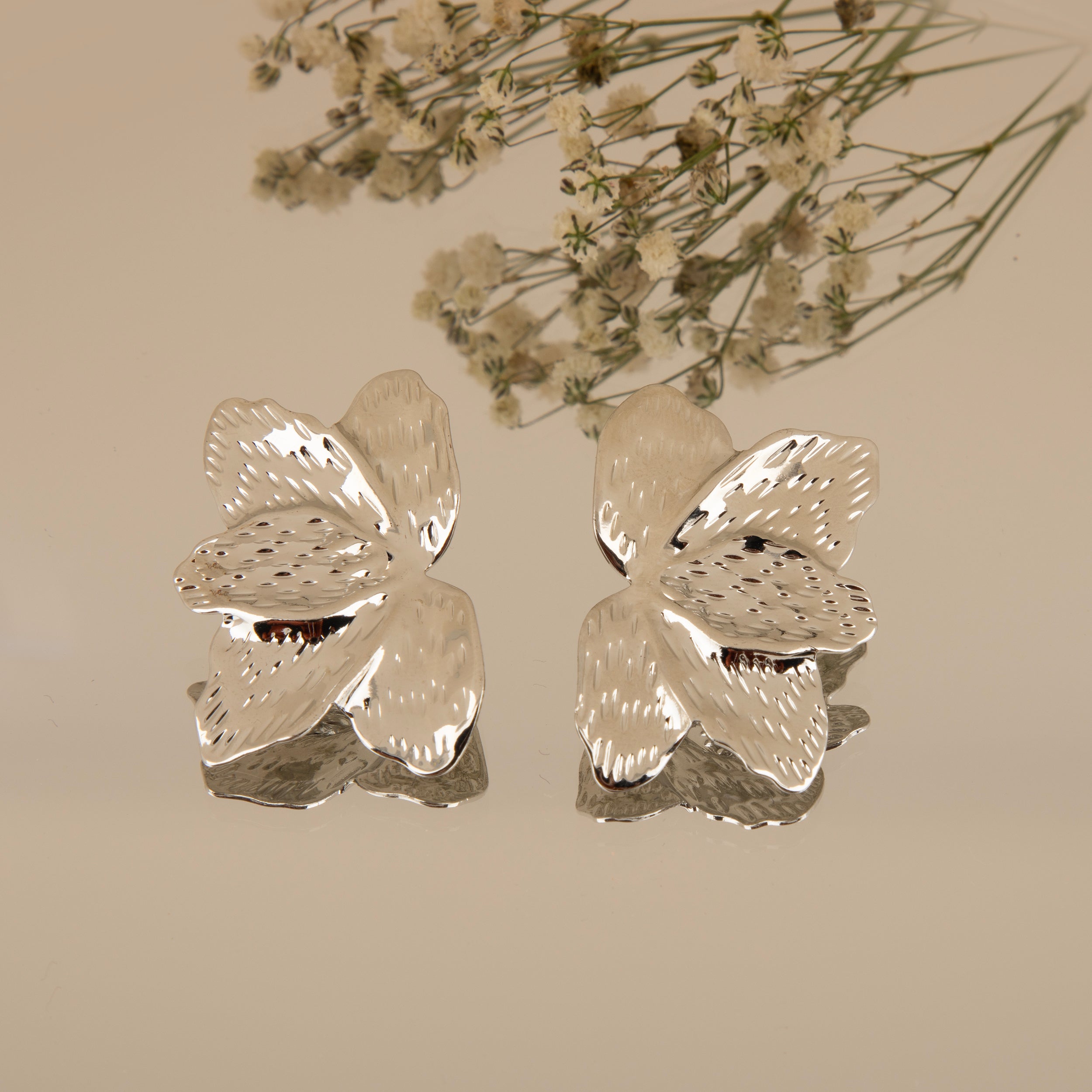 LA FILLE D'OR Rose Gold Plated Floral Stud Earrings
