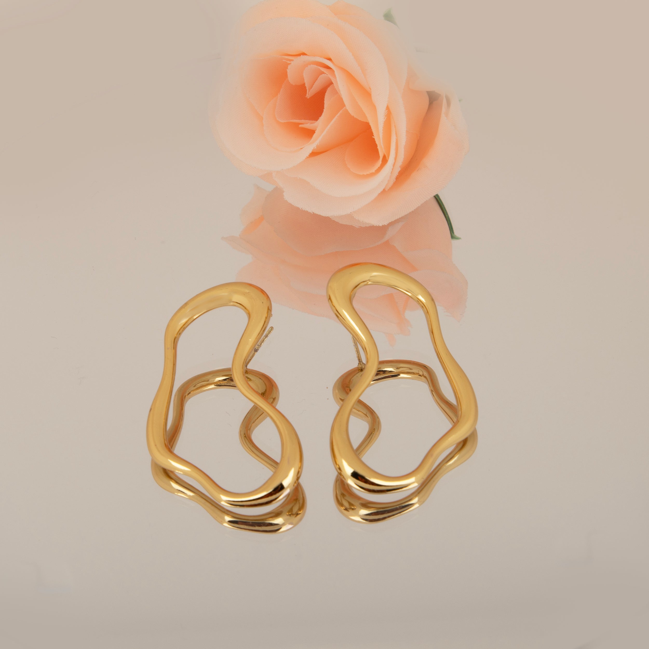 Gold Plated Squiggle Shaped Hoop Earrings