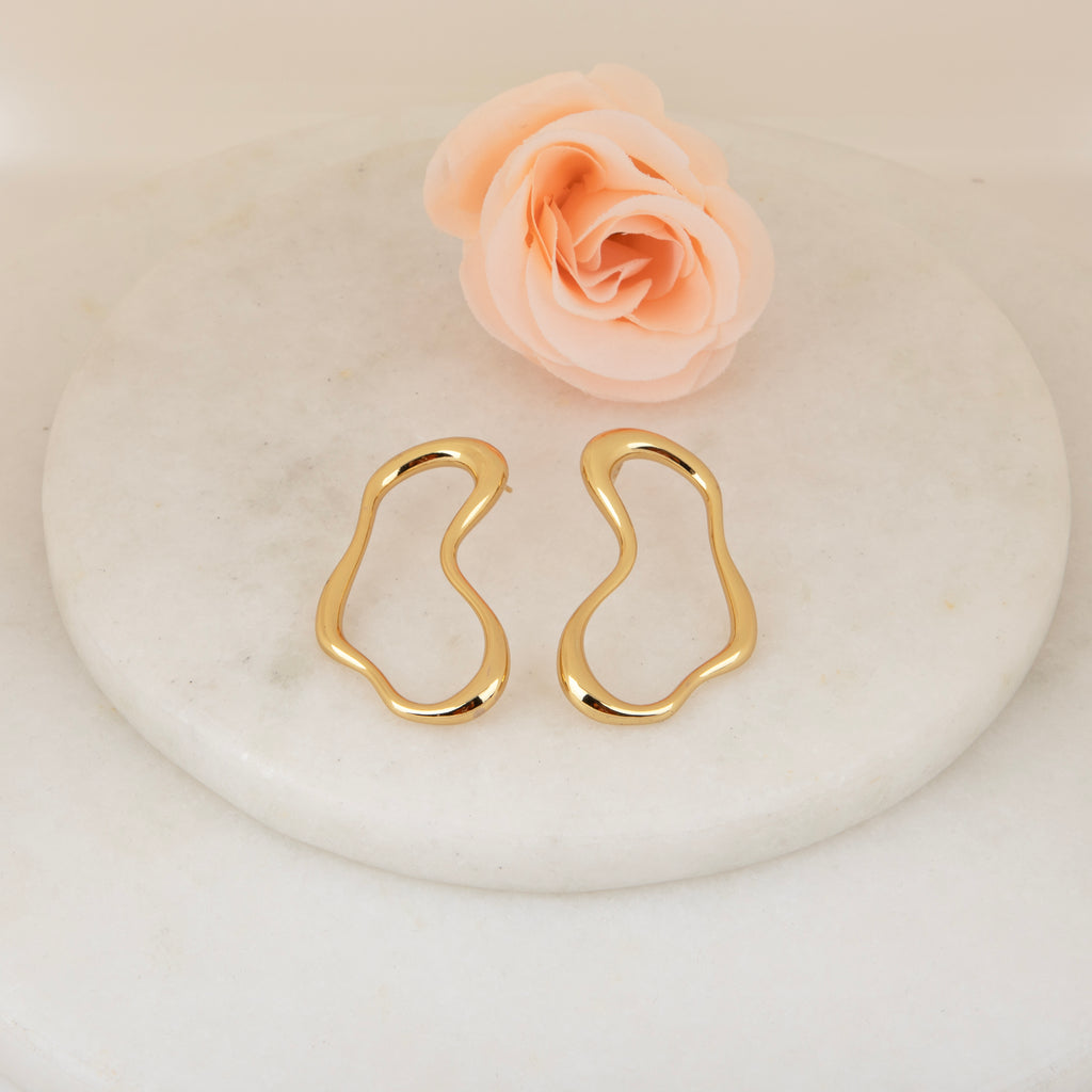 Gold Plated Squiggle Shaped Hoop Earrings