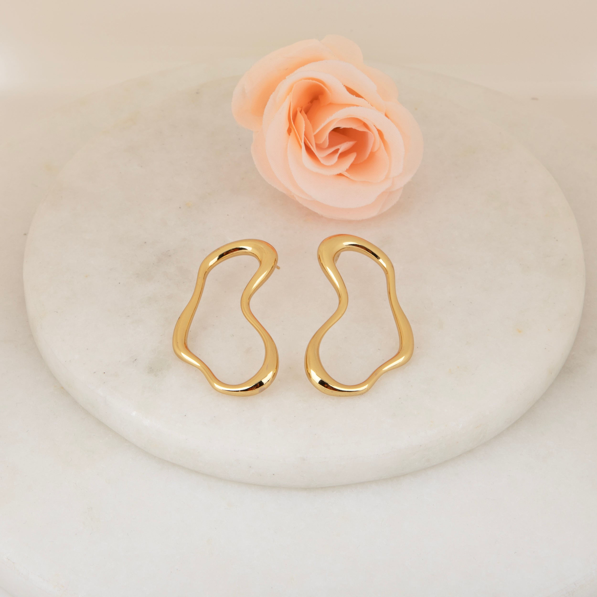 Gold Plated Squiggle Shaped Hoop Earrings