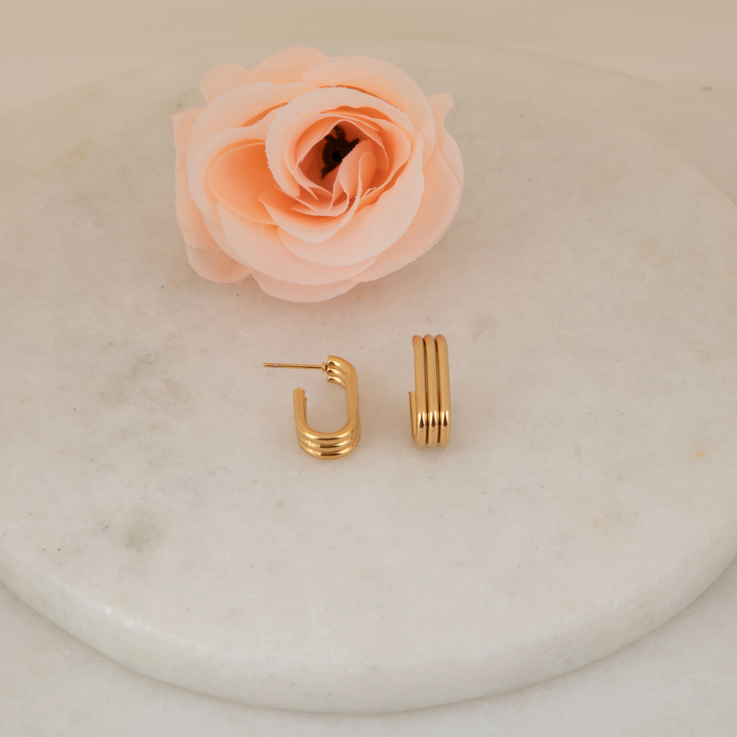 Gold Tone Hoop Earrings, U-Shaped