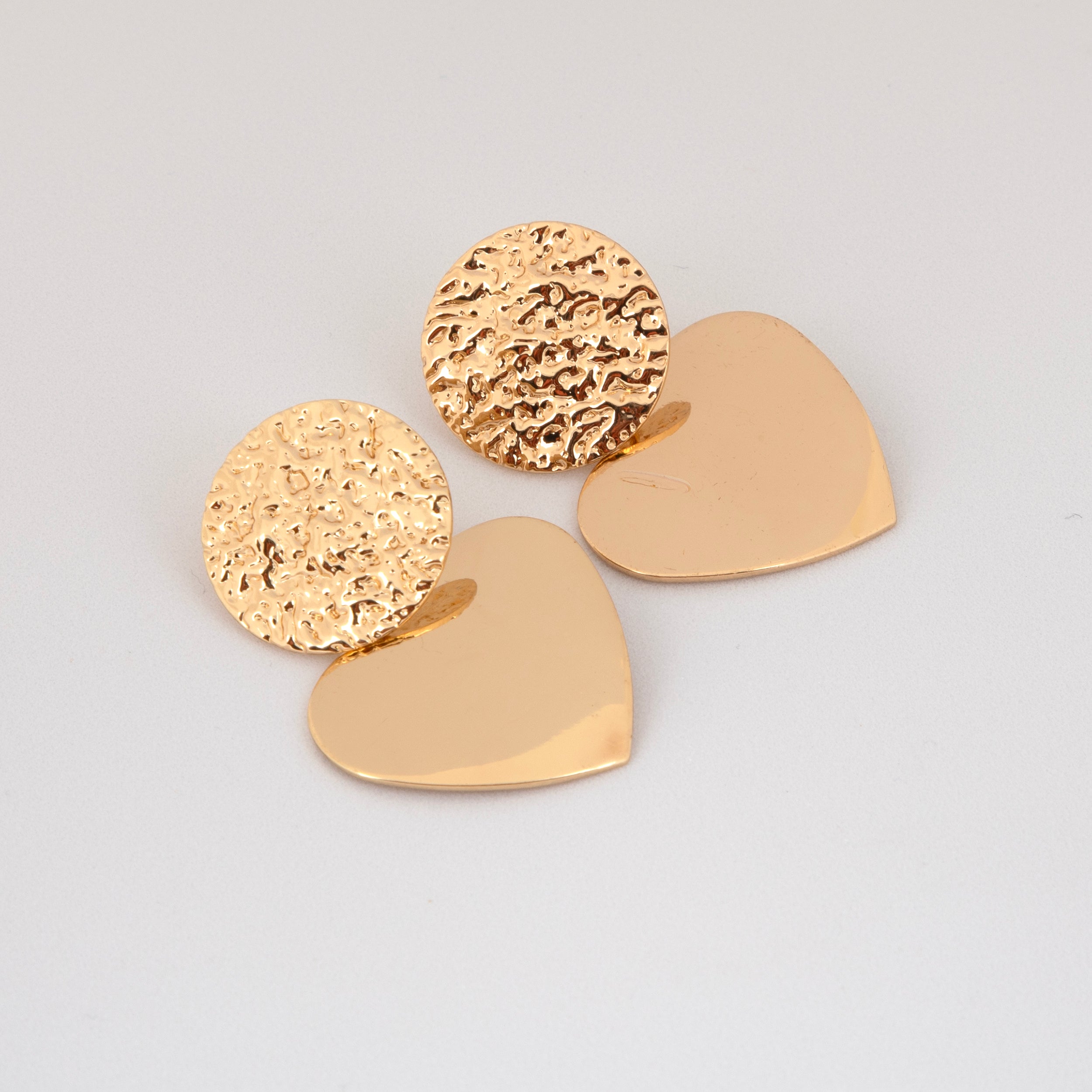 LA FILLE D'OR Handcrafted Floral Stud Earrings, Gold Plated, Heart Shaped